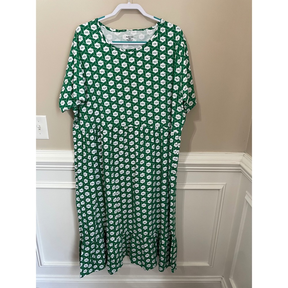 Svaha USA 4XL Chemistry Polyatomic Ions Green Organic Cotton Pocket Maxi Dress